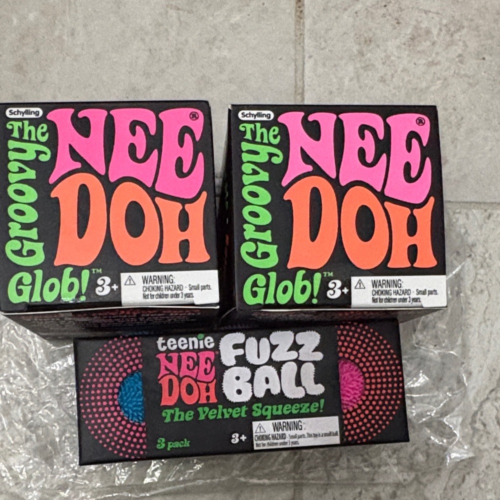Schylling The Groovy NeeDoh Fuzz Ball 3-Pack - Pink & Orange